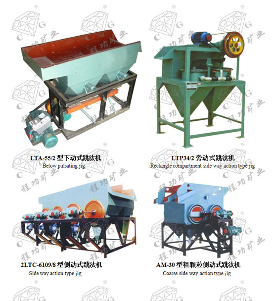 LTA-55/2型下動式跳汰機(jī) Below pulsating jig LTP34/2旁動式跳汰機(jī) Rectangle compartment side way action type jig 2LTC-6109/8型側(cè)動式跳汰機(jī) Side way action type jig AM-30型粗顆粒側(cè)動式跳汰機(jī) Coarse side way action type jig